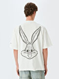 Bisiklet Yaka Kısa Kollu Pamuklu Oversize Lisanslı Bugs Bunny Tişört
