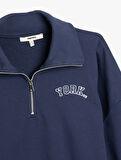 Üç İplik Uzun Kollu Dik Yaka Yarım Fermuarlı Sweatshirt