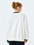 Bisiklet Yaka Uzun Kollu Baskılı Oversize Sweatshirt
