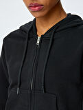 Pamuk Karışımlı Kapüşonlu Fermuarlı Sweatshirt