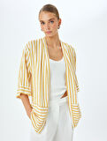 3/4 Geniş Kol Cepli Çizgili Viskon Kimono