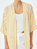 3/4 Geniş Kol Cepli Çizgili Viskon Kimono
