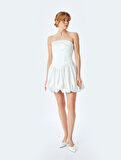 Straplez Yaka Kolsuz Slim Fit Mini Balon Elbise