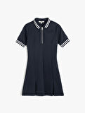 Slim Fit Kısa Kollu Yarım Fermuar Detaylı Mini Polo Yaka Elbise