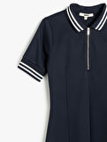 Slim Fit Kısa Kollu Yarım Fermuar Detaylı Mini Polo Yaka Elbise