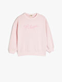 Baskı Detaylı Uzun Kollu Bisiklet Yaka Şardonlu Oversize Sweatshirt