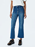 İspanyol Paça Düğmeli Normal Bel Denim Pantolon -  Flare Jeans