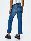 İspanyol Paça Düğmeli Normal Bel Denim Pantolon -  Flare Jeans
