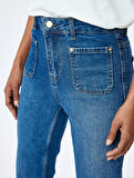 İspanyol Paça Düğmeli Normal Bel Denim Pantolon -  Flare Jeans