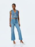 İspanyol Paça Düğmeli Normal Bel Denim Pantolon -  Flare Jeans