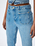 İspanyol Paça Düğmeli Normal Bel Denim Pantolon -  Flare Jeans