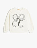 Fiyonk Baskılı Uzun Kollu Bisiklet Yaka Oversize Sweatshirt