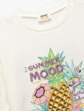 Pamuklu Ananas Baskılı Bisiklet Yaka Kısa Kollu Tişört