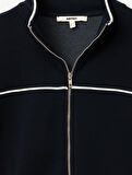 Uzun Kollu Rahat Kalıp Fermuarlı Dik Yaka Sweatshirt