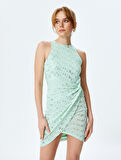 Simli Halter Yaka Kolsuz Bodycon Mini Elbise