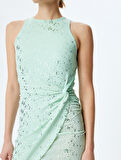 Simli Halter Yaka Kolsuz Bodycon Mini Elbise