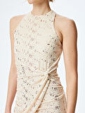 Simli Halter Yaka Kolsuz Bodycon Mini Elbise