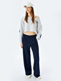 Şardonlu Arkası Baskılı Kayık Yaka Crop Oversize Sweatshirt