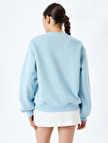 Fiyonklu Slogan Baskılı Bisiklet Yaka Sweatshirt