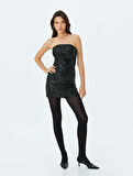 Straplez Payetli Bodycon Kolsuz Mini Abiye Elbise