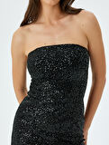 Straplez Payetli Bodycon Kolsuz Mini Abiye Elbise