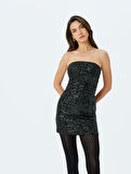 Straplez Payetli Bodycon Kolsuz Mini Abiye Elbise