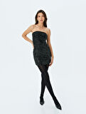 Straplez Payetli Bodycon Kolsuz Mini Abiye Elbise