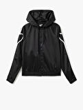 Kapüşonlu Şerit Detaylı Fermuarlı Spor Sweatshirt