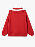 Yarım Fermuarlı Biyeli Oversize Dik Yaka Kolej Baskılı Sweatshirt