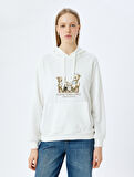 Kapüşonlu Kanguru Cepli Slogan Baskılı Uzun Kollu Sweatshirt