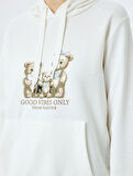 Kapüşonlu Kanguru Cepli Slogan Baskılı Uzun Kollu Sweatshirt