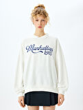 Slogan Nakışlı Polo Yaka Uzun Kollu Sweatshirt