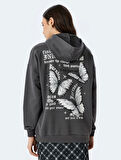 Kapüşonlu Arkası Baskılı Oversize Sweatshirt