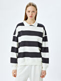 Çizgili Polo Yaka Oversize Sweatshirt
