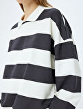 Çizgili Polo Yaka Oversize Sweatshirt