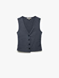 Slim Fit Kolsuz Düğmeli V Yaka Yelek