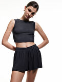 Regular Fit Beli Lastikli Dokulu Mini Şort