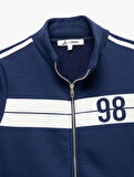 Kolej Baskılı Uzun Kollu Fermuarlı Crop Sweatshirt