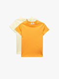 Pamuklu Kısa Kollu Bisiklet Yaka 2'li Basic Tişört Seti