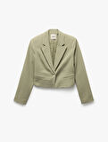 Viskon-Keten Karışımlı Klasik Kruvaze Crop Blazer Ceket