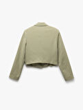 Viskon-Keten Karışımlı Klasik Kruvaze Crop Blazer Ceket