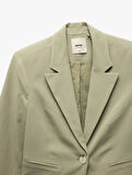 Viskon-Keten Karışımlı Klasik Kruvaze Crop Blazer Ceket