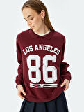 Şardonlu Kolej Baskılı Polo Yaka Oversize Sweatshirt