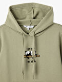 Panda Baskılı Kapüşonlu Kanguru Cepli Şardonlu Oversize Sweatshirt