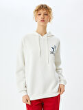Arkası Baskılı Kapüşonlu Oversize Sweatshirt