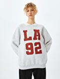 Şardonlu Oversize Kolej Baskılı Polo Yaka Sweatshirt