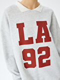 Oversize Kolej Baskılı Polo Yaka Sweatshirt