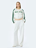 Fermuarlı Şerit Detaylı Slogan Baskılı Oversize Sweatshirt