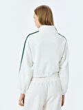 Fermuarlı Şerit Detaylı Slogan Baskılı Oversize Sweatshirt