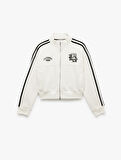 Fermuarlı Cepli Biyeli Kolej Baskılı Sweatshirt
